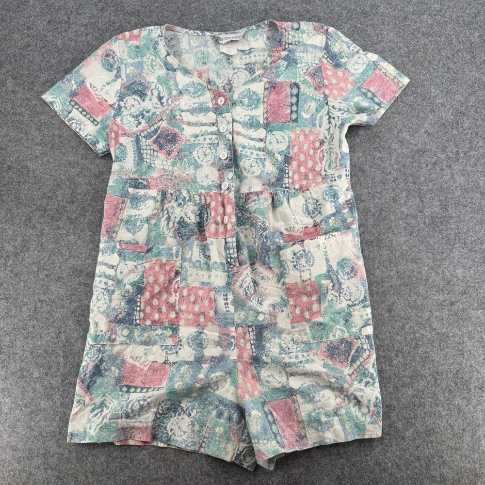 Motherhood Vintage 90s Romper Small Pink Teal Abstract Cotton Made in USA 6115